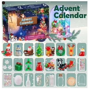 Detailed grid view of 24 Christmas advent calendar gifts with micro block figures and LED