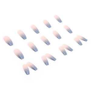 Faux ongles dégradés rose et bleu de style ballerine longue, lot de 20 pièces