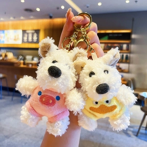 Plush West Highland White Terrier Dog Keychain Cute Cartoon Puppy Wearing Animal Costume Bag Charm For Women Girls Gift