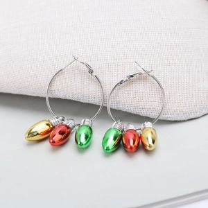 Orecchini a Cerchio in Lega con Lampadina di Natale Multicolore Galvanizzati Pendenti Lampadina per Donna Gioielli per Feste