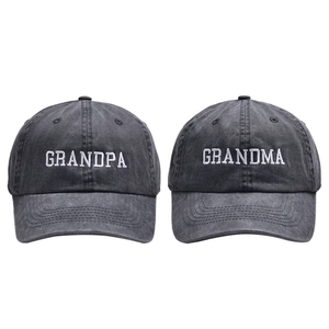 Set of two vintage grey washed cotton baseball caps with Grandpa and Grandma embroidery