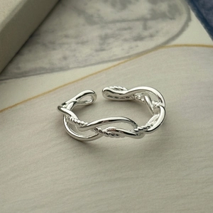 925 Sterling Silver Ring Twisted Rope Design Adjustable Open Crossover Knot Minimalist Korean Fashion Jewelry For Women