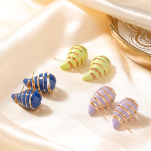 Minimalist Copper Hollow Spiral Teardrop Earrings For Women Gold Plated Enamel Drip Oil Stud Earrings Fashion Jewelry
