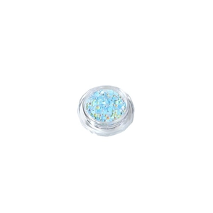 Mix of holographic blue aurora mermaid bubble beads for nail art in a clear plastic jar