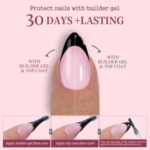 Three-step application guide for long-lasting pink and black French tip press-on nails