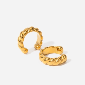 Clips d'Oreilles en Acier Inoxydable Corde Torsadée Plaqué Or Sans Perçage Forme C Créoles Pour Femmes Bijoux Quotidien