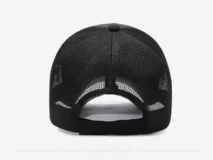 Back view of black breathable mesh baseball cap showing the adjustable strap and mesh detail
