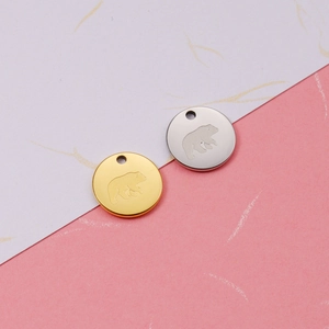 18K gold and silver stainless steel round bear pendants for DIY jewelry making