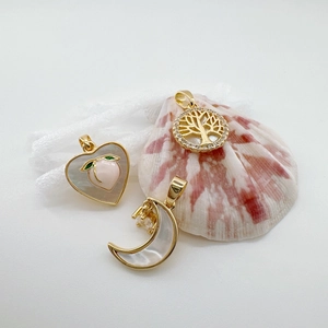 18k gold plated heart moon and star mother of pearl charms for DIY jewelry making