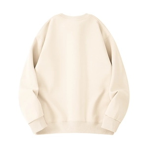 Minimalist cream-colored crewneck sweatshirt with dropped shoulders and ribbed cuffs