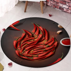 Round flannel floor mat featuring realistic 3D red chili spices design for home decor