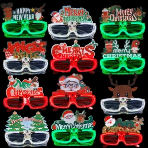 Christmas LED Glowing Glasses New Year Party Decoration Photo Props Santa Claus Reindeer Christmas Tree Festive Eyewear