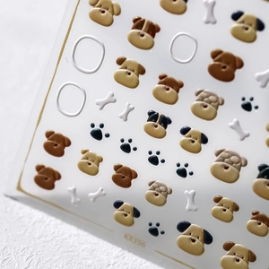 Stickers nail art 3D en relief avec motifs mignons de chiens et chats, style KX356