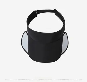 Detail of black sun visor with adjustable strap and pull-out side wings for UV protection