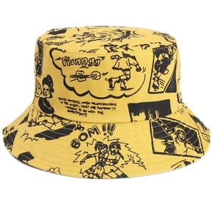 Bob en coton jaune avec imprimé de personnages de dessins animés noir et blanc et bulles