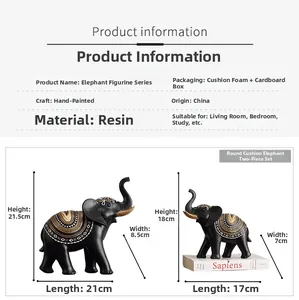 Detailed size specifications for handmade resin elephant statues with floral patterns