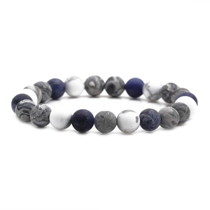 Minimalist beaded couple bracelet with matte blue sodalite and white marble stones