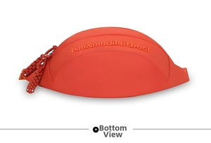 Bottom view of the orange casual canvas waist bag with embossed letters and rope zippers