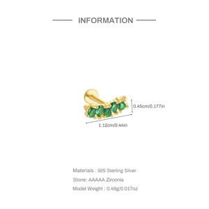 Detail of 925 sterling silver earring with green marquise zircon and size dimensions