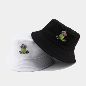 Chapeau Cloche Mignon Broderie Grenouille Et Champignon En Toile De Coton Protection Solaire Extérieur Pour Femmes Hommes
