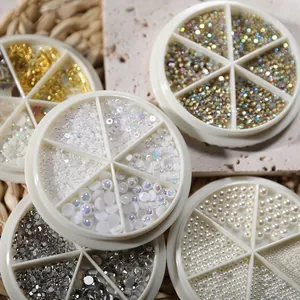 Nail Art Decorations Mixed Rhinestones Artificial Pearls Metal Beads Shell Flakes DIY Manicure Accessories Rotating Case Shiny Elegant Supplies