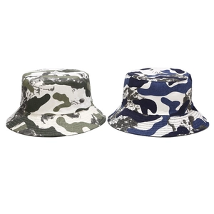 Sombrero de pescador reversible de algodón con camuflaje verde y azul para protección solar