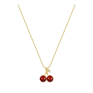Élégant collier pendentif cerise en titane doré avec pierres rouges et zircon brillant