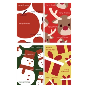 Christmas wrapping paper set with reindeer, snowman and apple patterns in holiday colors