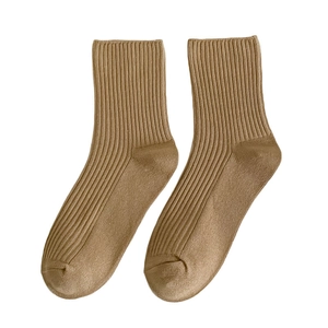 Calcetines de algodón acanalados caqui marrón con diseño minimalista liso para hombres y mujeres