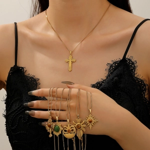 Collier à pendentif en pierre oeil de tigre doré vintage pour femmes style bohème