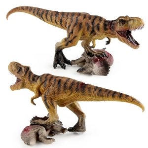 Realistic T-Rex dinosaur model with triceratops prey figure on white background