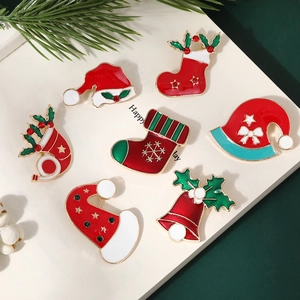 Christmas Brooch Pin Enamel Alloy Rhinestone Cartoon Santa Snowman Reindeer Tree Holiday Party Decoration Jewelry Gift