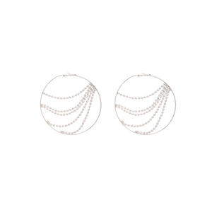 Silver hoop earrings with rhinestone tassels and sparkling diamond accents for women
