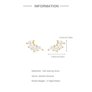 Detailed size specifications for gold plated 925 silver butterfly stud earrings