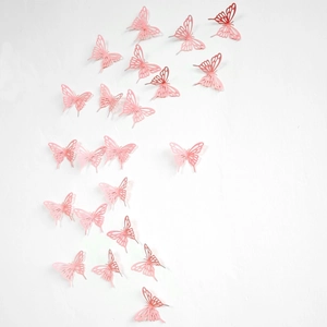 3D hollow pink paper butterfly wall stickers with metallic texture for home party decoration