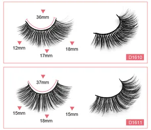 Detail showing lash lengths for D1610 and D1611 styles with dense fiber hair design