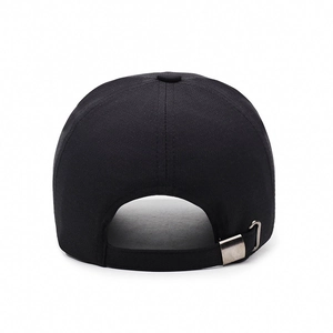 Classic black cotton baseball cap for men with adjustable metal buckle back view