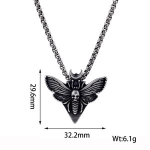 Gothic death moth skull pendant measurements showing dimensions 29.6mm by 32.2mm