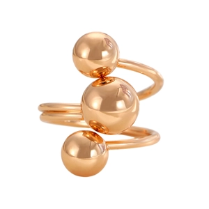 Elegant rose gold triple spiral ring with polished metal spheres in a minimalist design