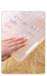Macro detail of a dust-proof semi-transparent nail art storage box with multiple nail slots