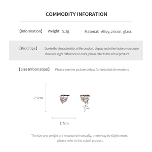 Detailed size specifications for asymmetric zircon star ear cuffs in polished alloy