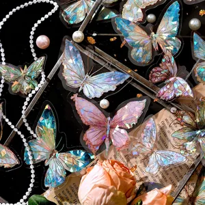 Vibrant 3D holographic butterfly PET stickers for journaling with iridescent laser finish