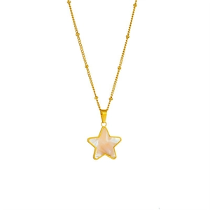 Golden star pendant necklace with white shell inlay and beaded chain for women