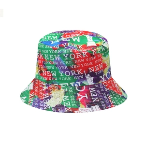 Graffiti style New York fisherman hat with colorful letters and Statue of Liberty print