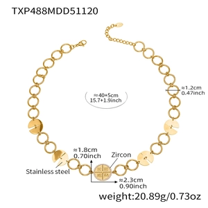 Detailed size specifications and weight of the gold zircon disk pendant necklace