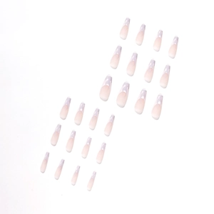 Morandi grey flame long coffin fake nails with light pink and purple fluid marble texture
