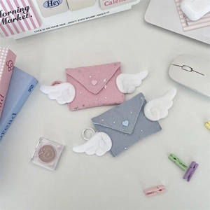 Cute winged envelope coin pouches in pink and blue colors with metallic star prints