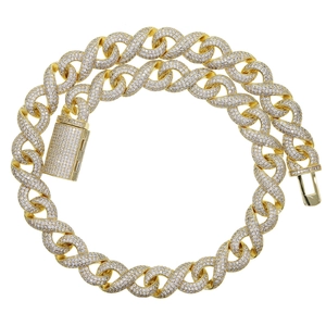Iced out 15mm gold Cuban link chain necklace with sparkling zircon stones for men