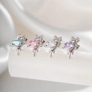 Heart Zircon Cartilage Piercing Stud Earring With 925 Sterling Silver Earring Post Bowknot Planet Design Sweet Cool Style