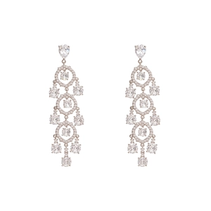 Vintage silver heart teardrop earrings featuring cascading sparkling zircon crystals